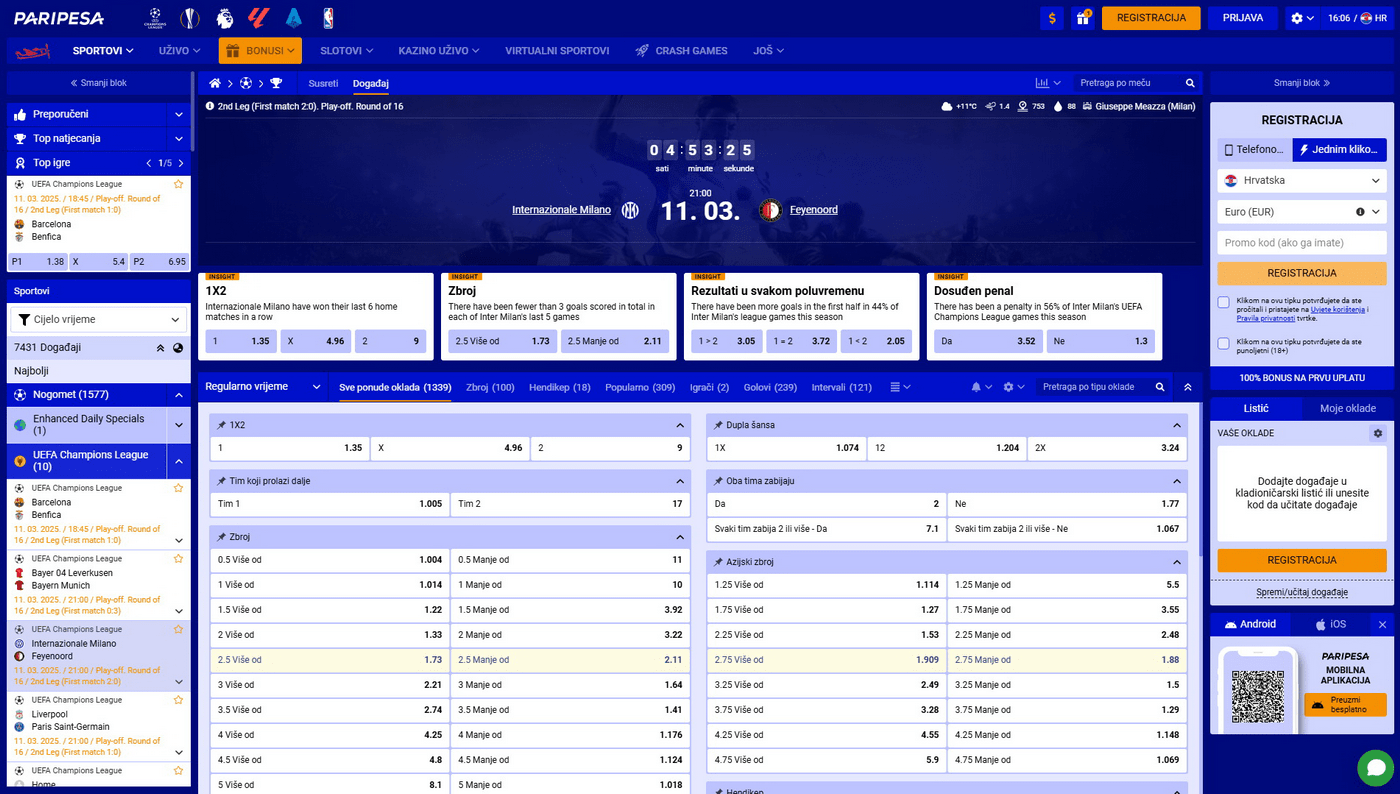 Ponuda za kladjenje kladionice Paripesa